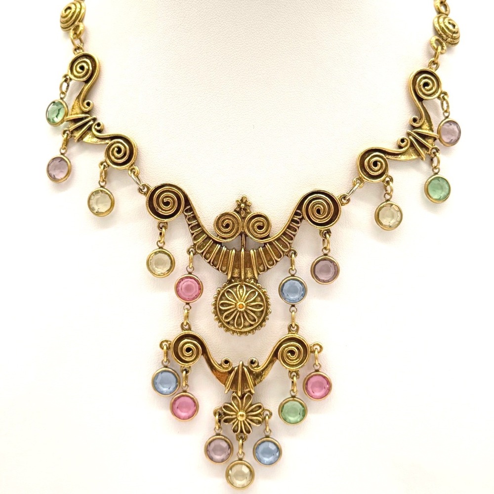 Unsigned Goldette Vintage Etruscan Revival Gold Tone Statement Necklace